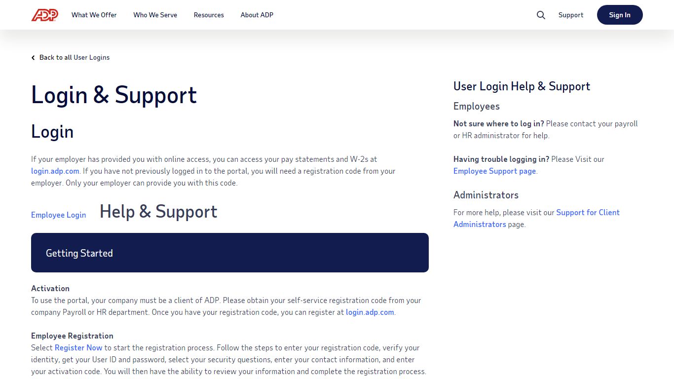 Login & Support | MyADP